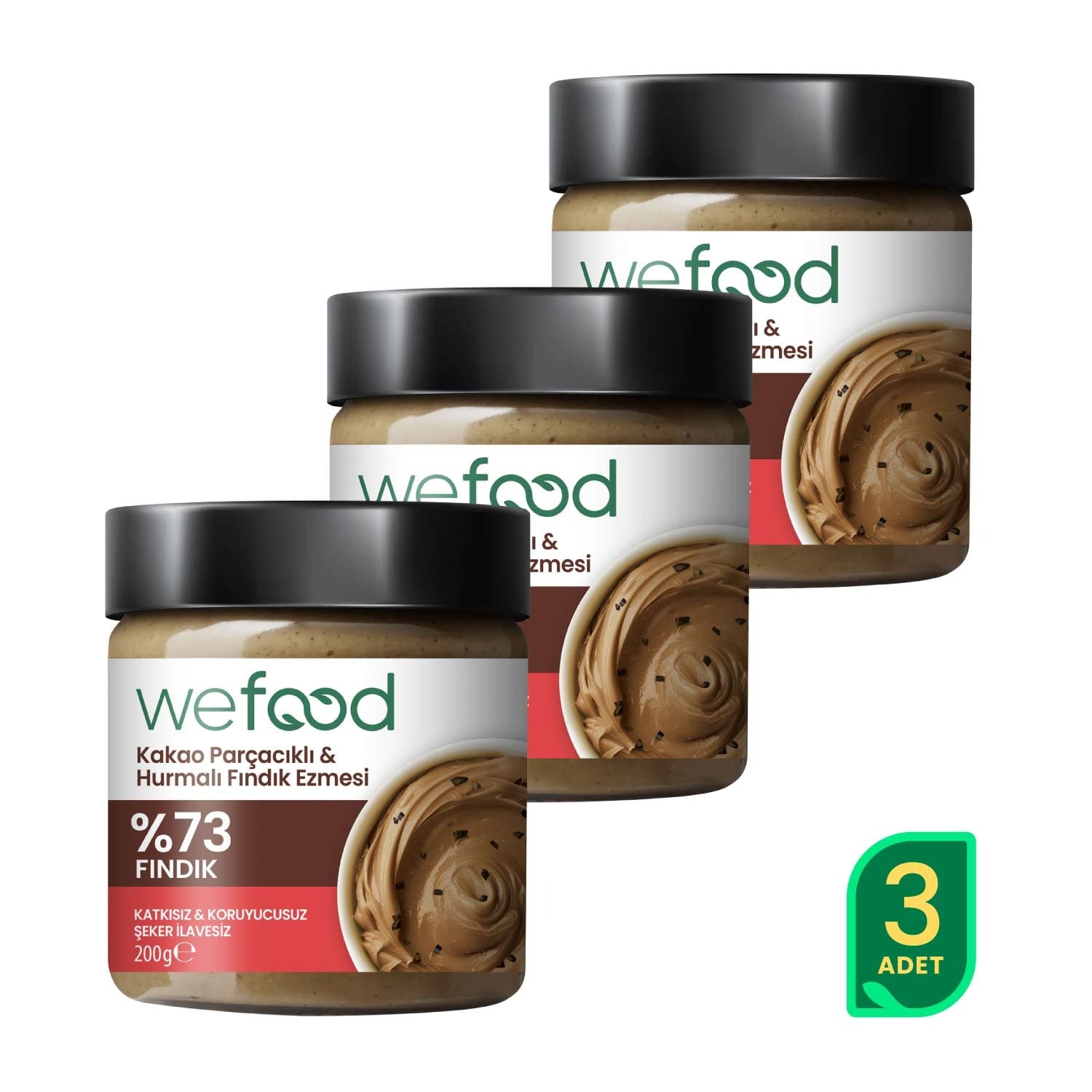 Wefood Kakao Parçacıklı Hurmalı Fındık Ezmesi 200 gr 3'lü